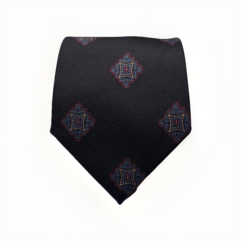 Ferrell Reed x David Evans Canterbury Silk Tie Black Hand Made & Printed England